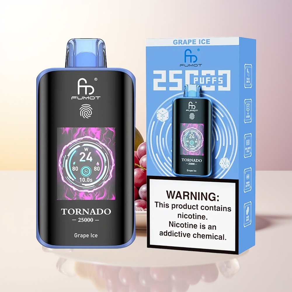 Fumot Tornado 25000 Puffs Druva Is HD Skärm 700mAh Batteri 20ml E-vätska Typ-C Laddning