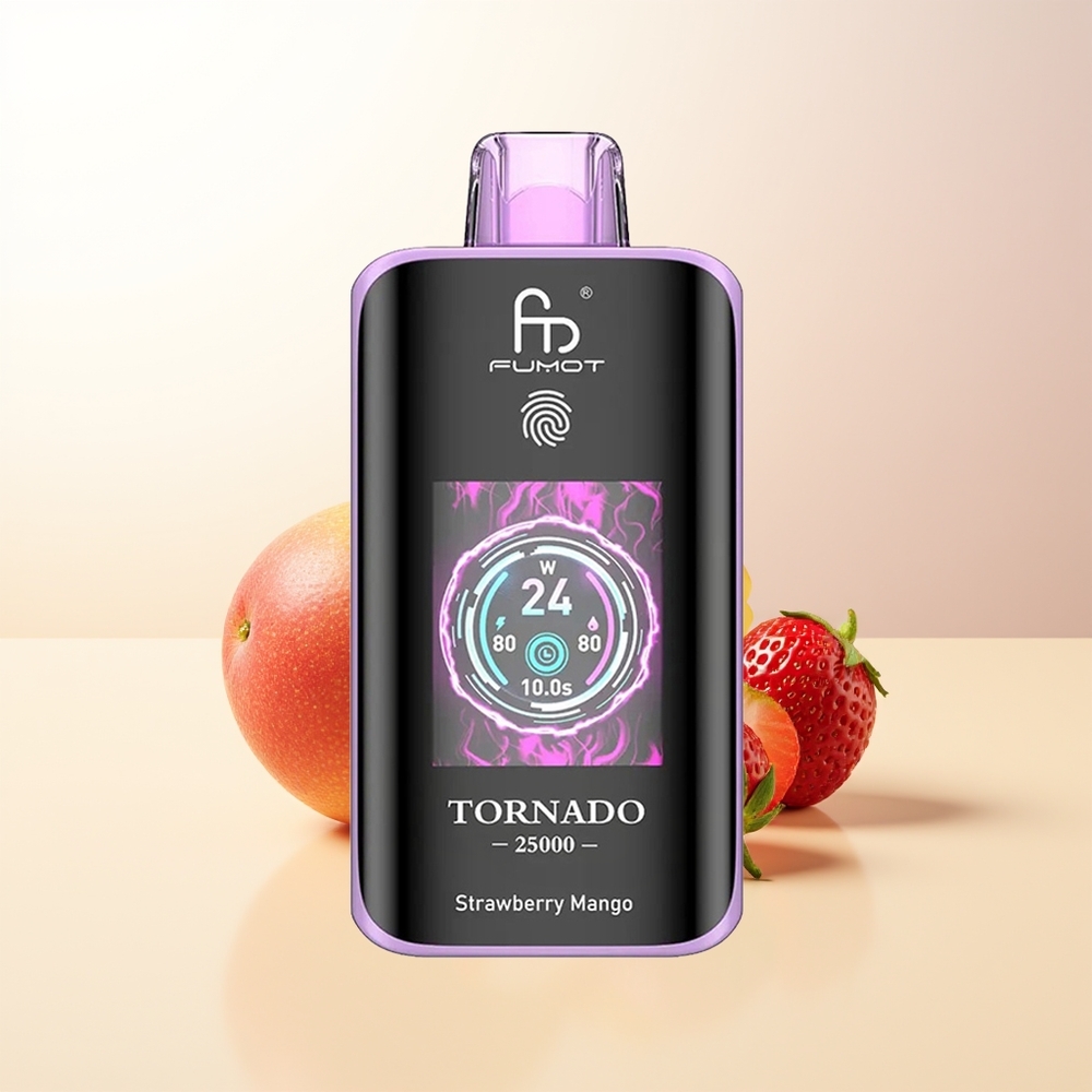 Fumot Tornado 25000 Puffs Jordgubb Mango HD Skärm 700mAh Batteri 20ml E-vätska Type-C Laddning