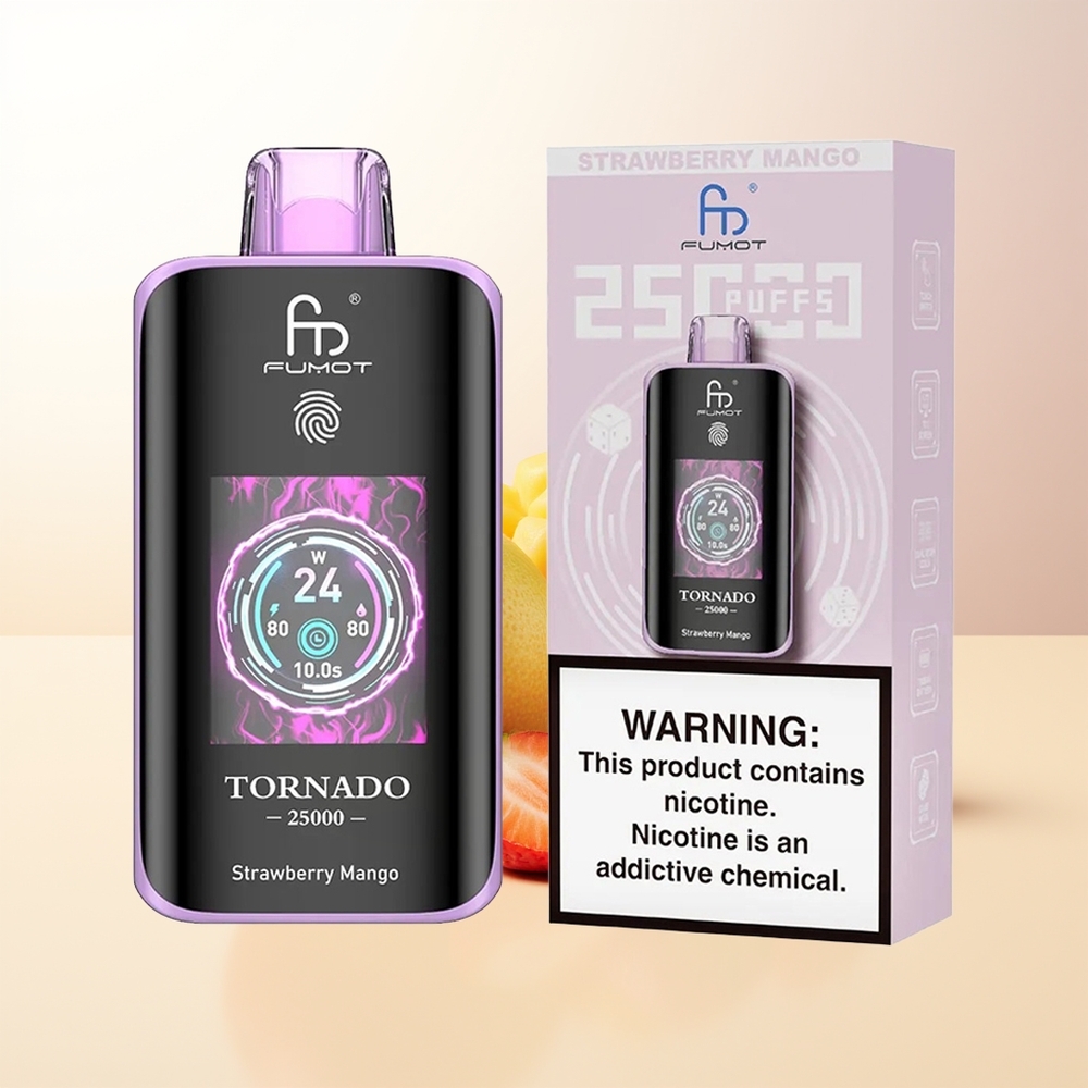 Fumot Tornado 25000 Puffs Jordgubb Mango HD Skärm 700mAh Batteri 20ml E-vätska Type-C Laddning