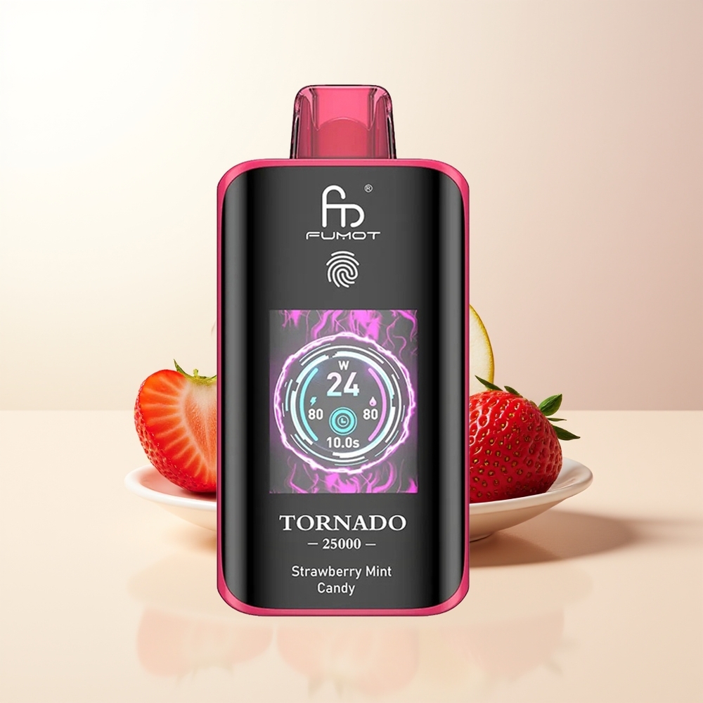 Fumot Tornado 25000 Puffs Jordgubbe Mint Godis HD Skärm 700mAh 20ml Typ-C