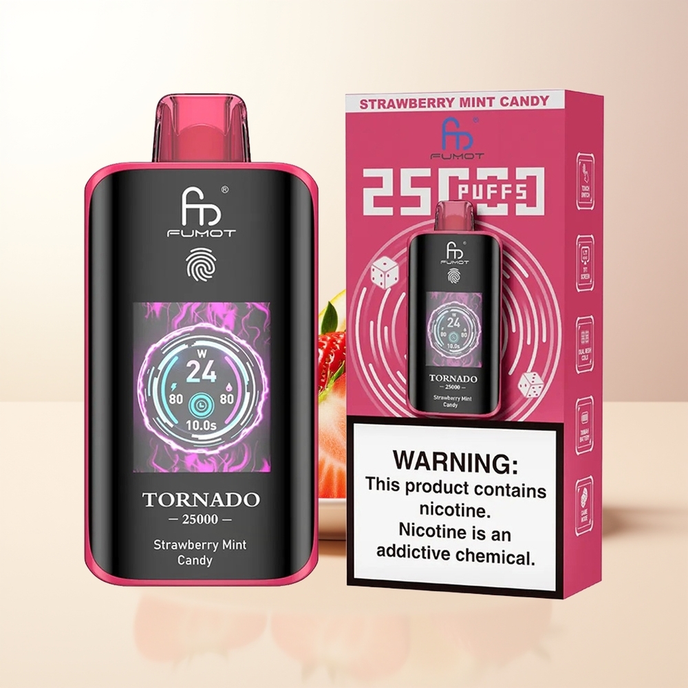 Fumot Tornado 25000 Puffs Jordgubbe Mint Godis HD Skärm 700mAh 20ml Typ-C