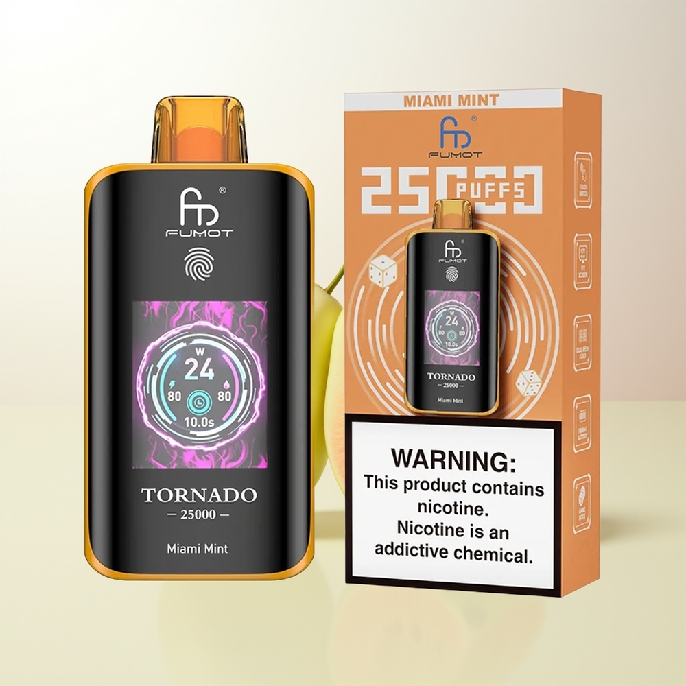 Fumot Tornado 25000 Puffs Miami Mynta HD Skärm 700mAh Batteri 20ml E-vätska Typ-C Laddning
