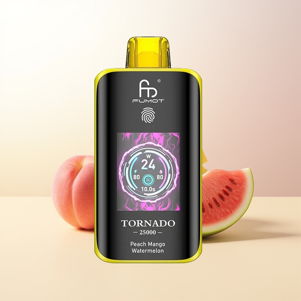 Fumot Tornado 25000 Puffs Persika Mango Vattenmelon HD Skärm 700mAh Batteri 20ml E-vätska Type-C Laddning