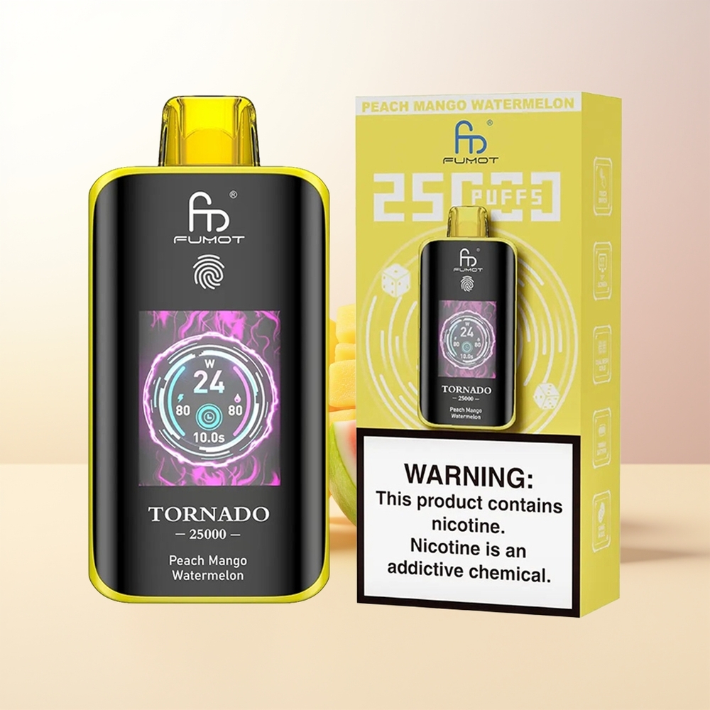 Fumot Tornado 25000 Puffs Persika Mango Vattenmelon HD Skärm 700mAh Batteri 20ml E-vätska Type-C Laddning