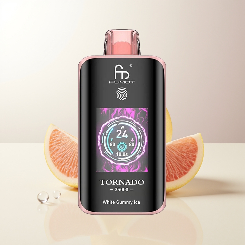 Fumot Tornado 25000 Puffs Vit Gummibjörn Is HD Skärm 700mAh Batteri 20ml E-vätska Typ-C Laddning