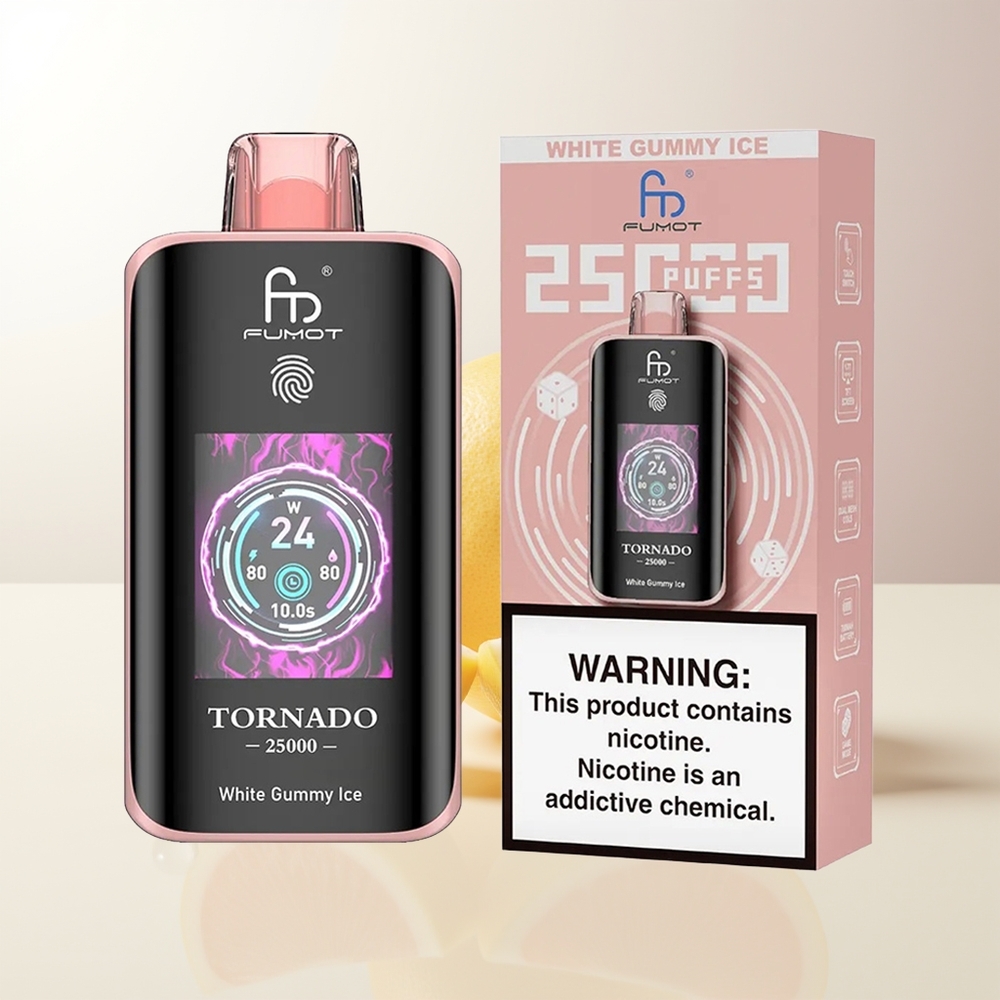 Fumot Tornado 25000 Puffs Vit Gummibjörn Is HD Skärm 700mAh Batteri 20ml E-vätska Typ-C Laddning