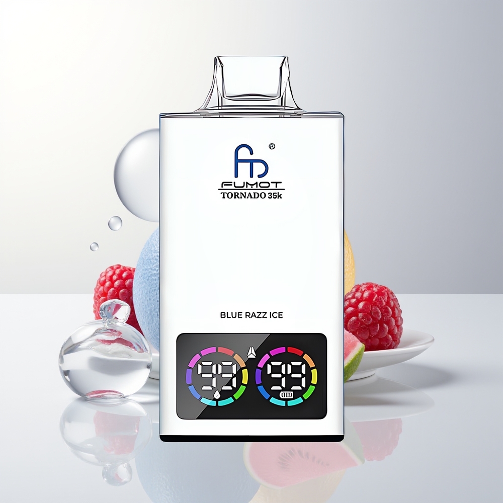 Fumot Tornado 35000 Blå Hallon Is Dual Mesh Coil 15ml E-juice 700 MAH Batteri USB-C