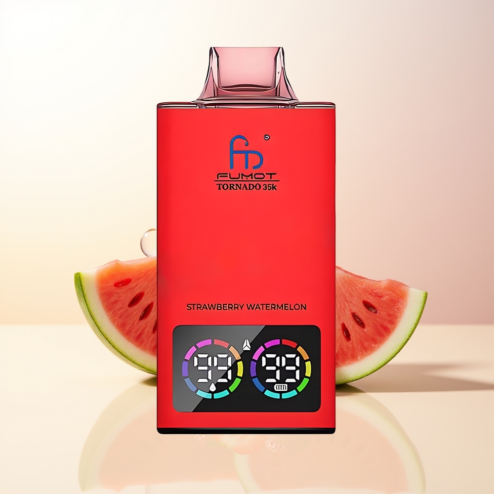 Fumot Tornado 35000 Jordgubb Vattenmelon Dual Mesh Coil 15ml E-juice 700 MAH Battery USB-C RGB Lights
