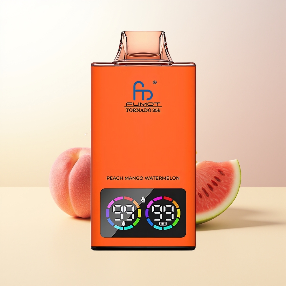 Fumot Tornado 35000 Puffs Persika Mango Vattenmelon Dual Mesh Coil RGB Laddning USB-C
