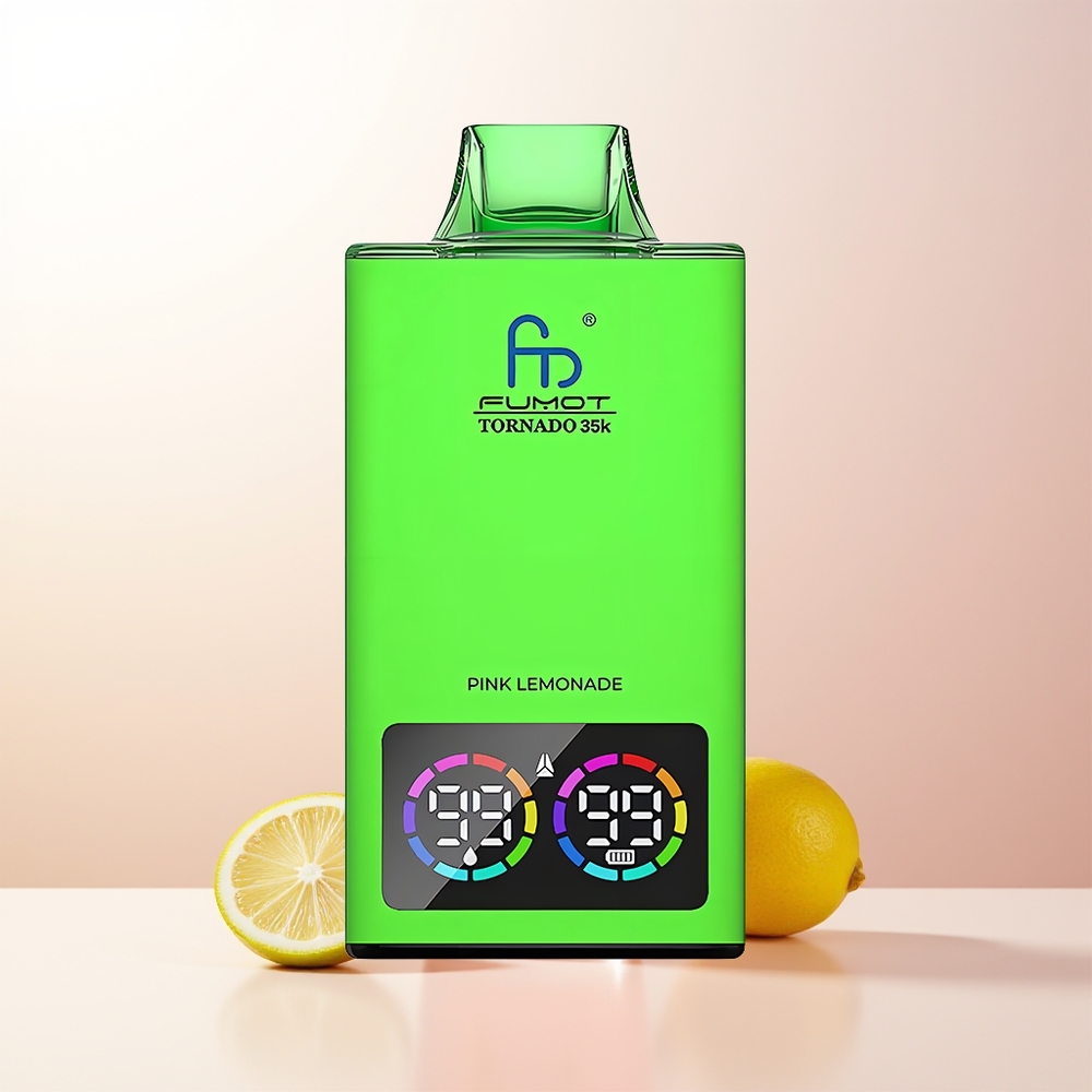 Fumot Tornado 35000 Rosa Citronad Dual Mesh Coil Variabel RGB Belysning 15ml E-juice 700 MAH Batteri Snabbuppladdning USB-C