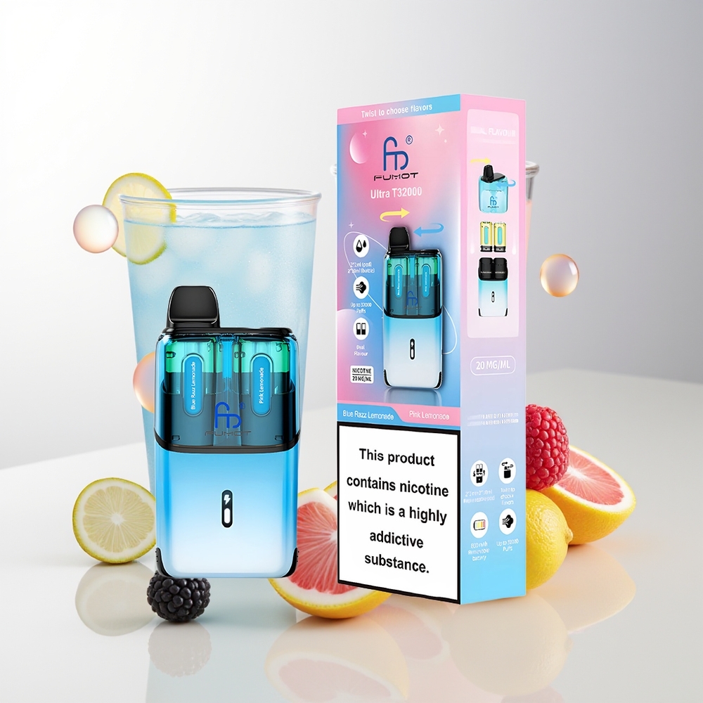 Fumot Ultra T32000 32000 puffar Blå Hallon  Citron och Rosa Citron 800mAh Typ-C Laddning 24ml 20mg Mesh Coil