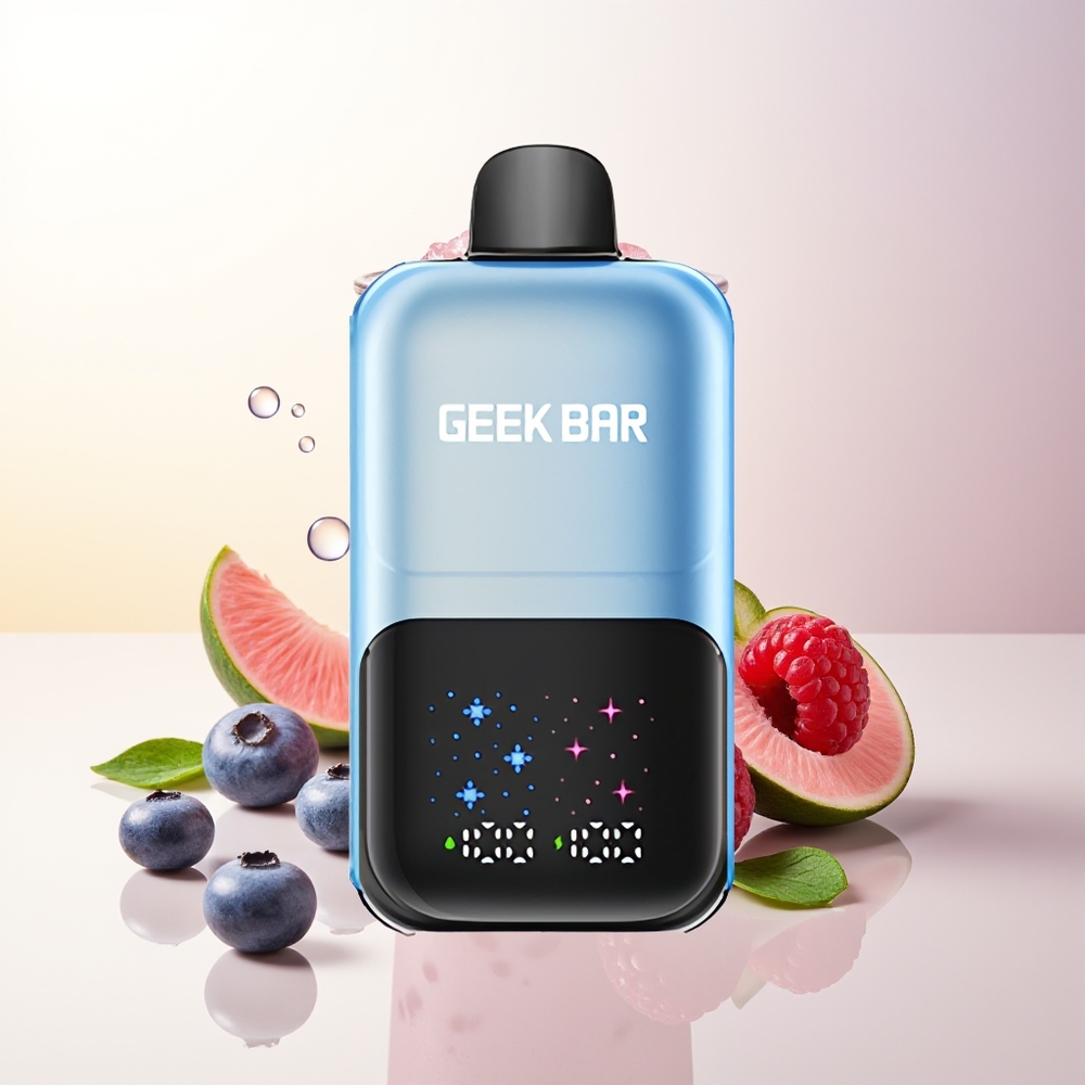 GEEK BAR 2GO 50000 Puffs Blåbär Hallon Is Dual Tank Interaktiv Stor Skärm 3-nivå Justerbar