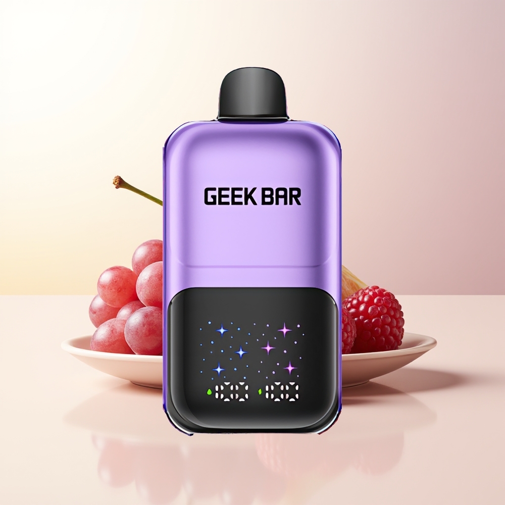 GEEK BAR 2GO 50000 Puffs Vindruvor  Hallon Interaktiv Stor Skärm 3-nivå Inställbar Smaker/Kyla Dubbel Tank 20mL