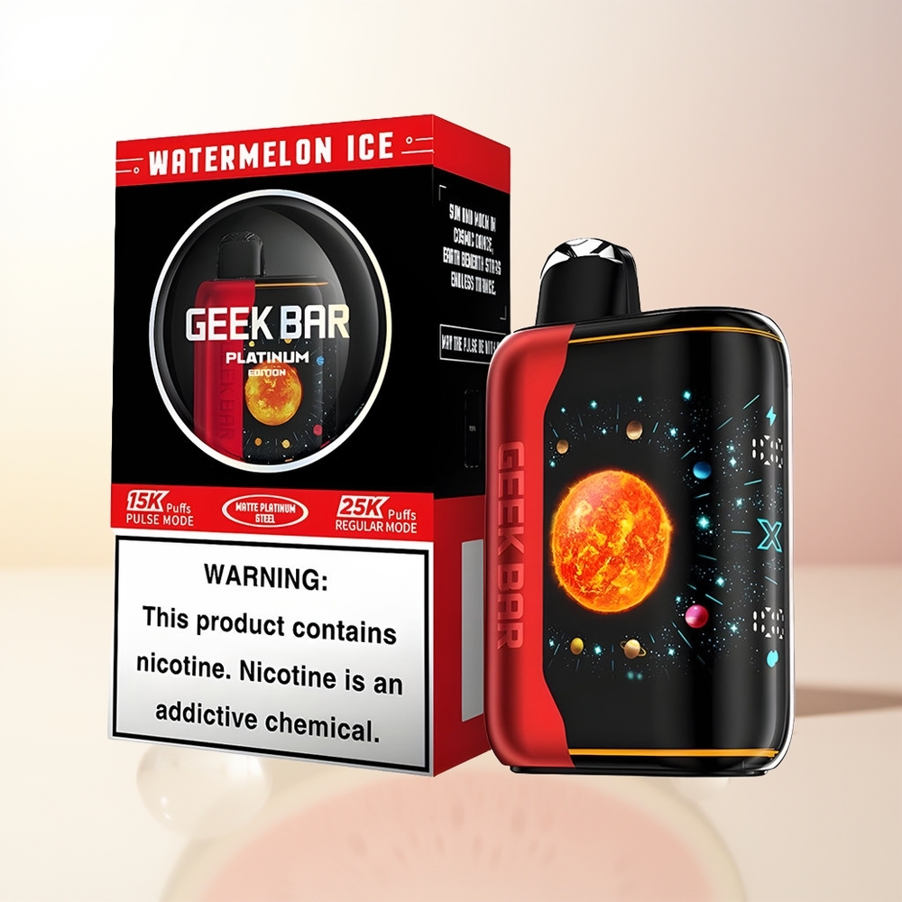 GEEK BAR Platinum Edition 25000 Puffar Vattenmelon Is Premium Matte Finish 3D Skärm Snabbuppladdning Dual Mesh Coil 20mL 2 Nikotin
