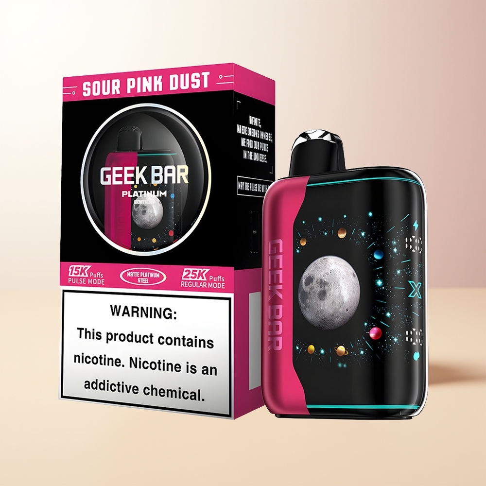 GEEK BAR Platinum Edition 25000 puff Sur Rosa Damm Premium Matte Platina Stålfinish Dynamisk 3D-böjd Skärm Snabbuppladdning