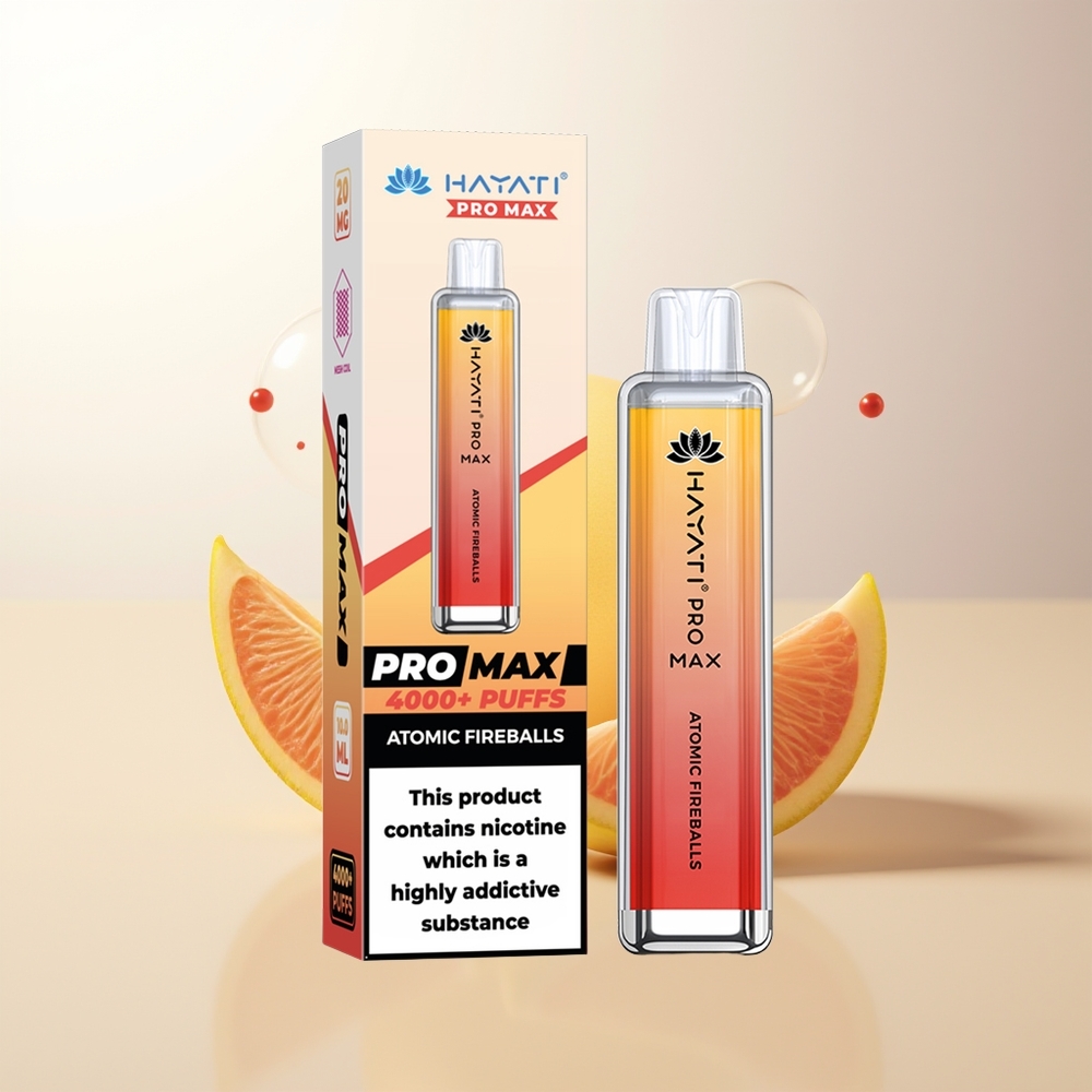 Hayati Pro Max 4000 Puffs Atomiska Eldkulor 28x28x120mm 2 5 Nikotin 1400mAh Batteri Dubbla 11 Ohm Mesh Coil LED Ljus Kristallutseende