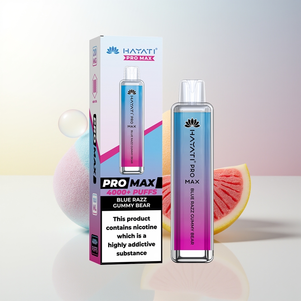 Hayati Pro Max 4000 Puffs Blå Hallon Gummibjörn 2 5 Nicotine 1400mAh Rechargebar Batteri