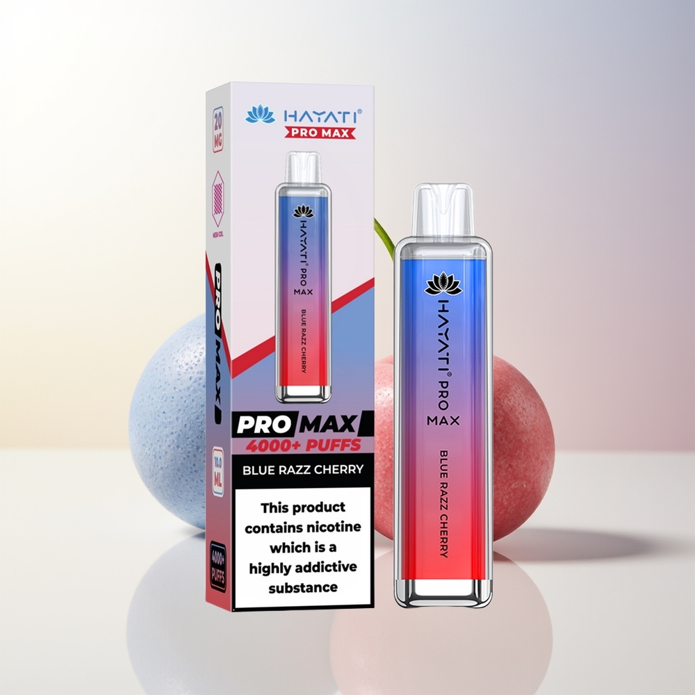 Hayati Pro Max 4000 Puffs Blå Hallon Körsbär 1400mAh Rechargeable LED Crystal