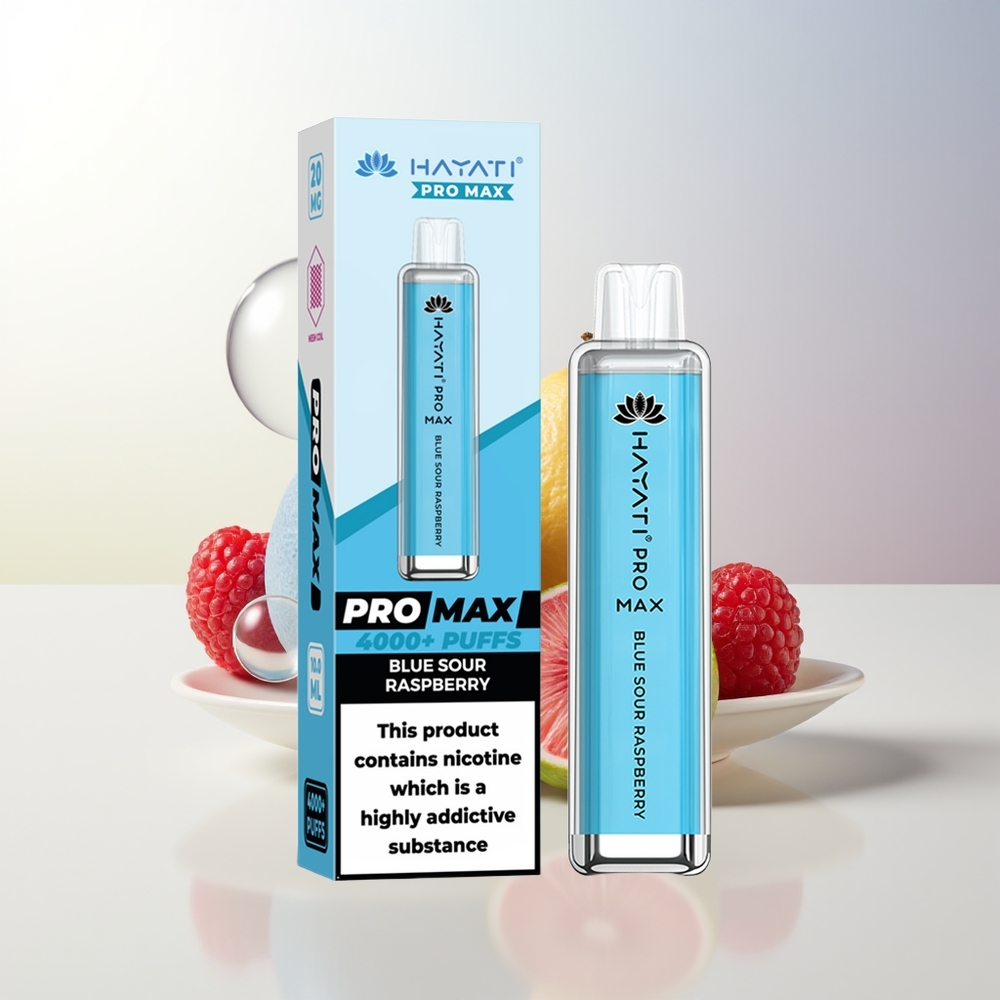 Hayati Pro Max 4000 Puffs Blå Sur Hallon 2ml Tank 10ml Auto Refill 1400mAh Batteri LED Ljus Dual 11 Ohm Mesh Coil TPD-Compliant