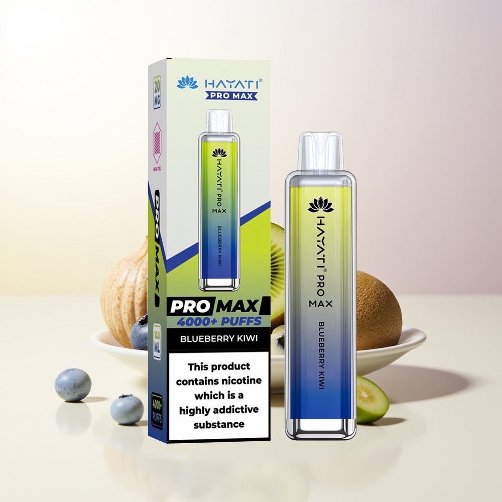Hayati Pro Max 4000 Puffs Blåbär Kiwi 2 Nikotin 1400mAh Batteri 10ml Auto Påfyllning Dual 11 Ohm Mesh Coil TPD