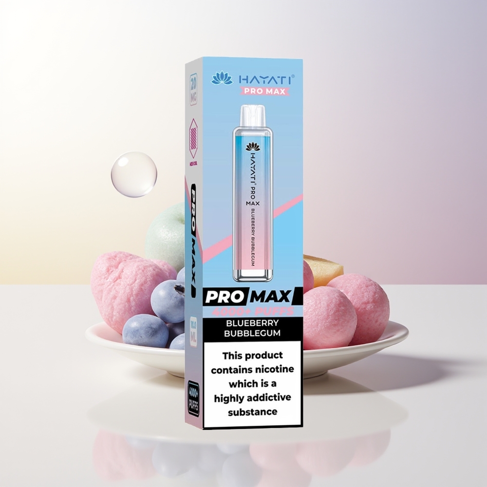 Hayati Pro Max 4000 Puffs BlåbärsTuggummi 2 5 Nikotin 1400mAh Batteri LED Ljuskristall