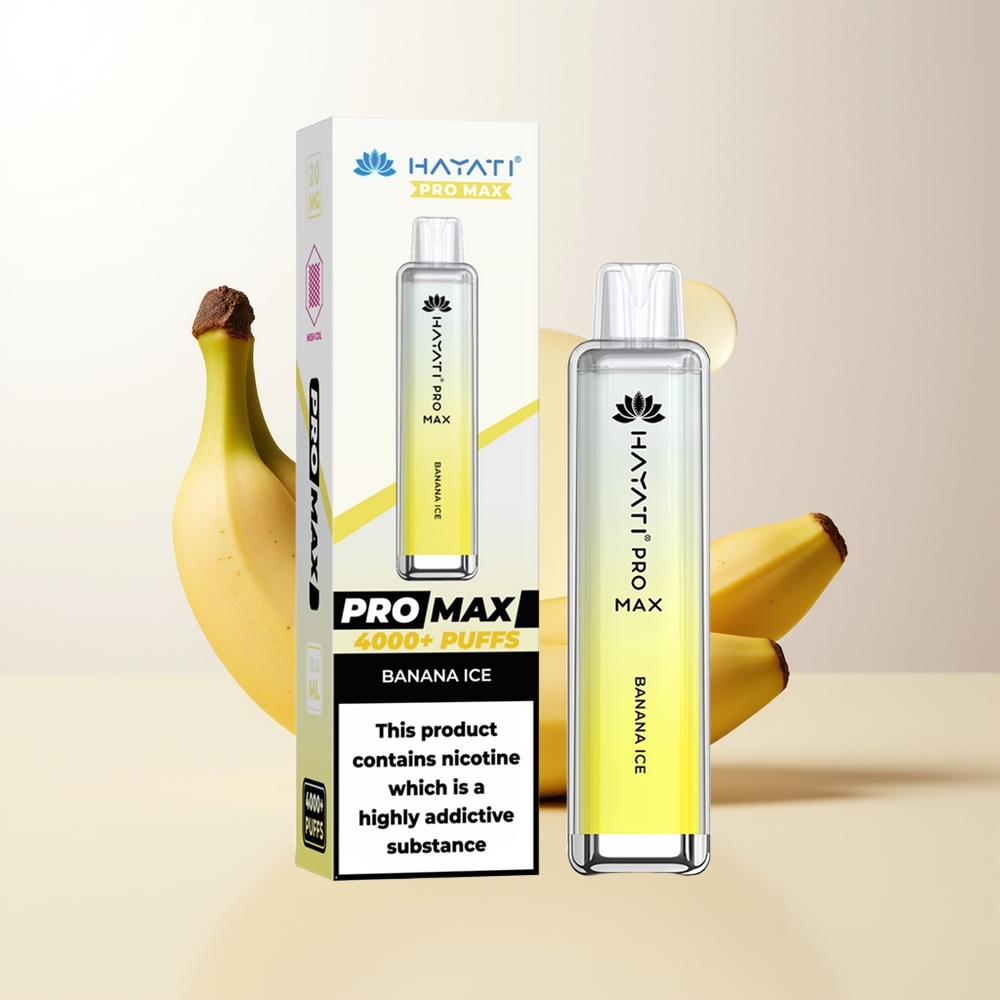 Hayati Pro Max 4000 Puffs Engångs Vape Bananis Glass 1400mAh Bärbar Batteri  LED-belysning