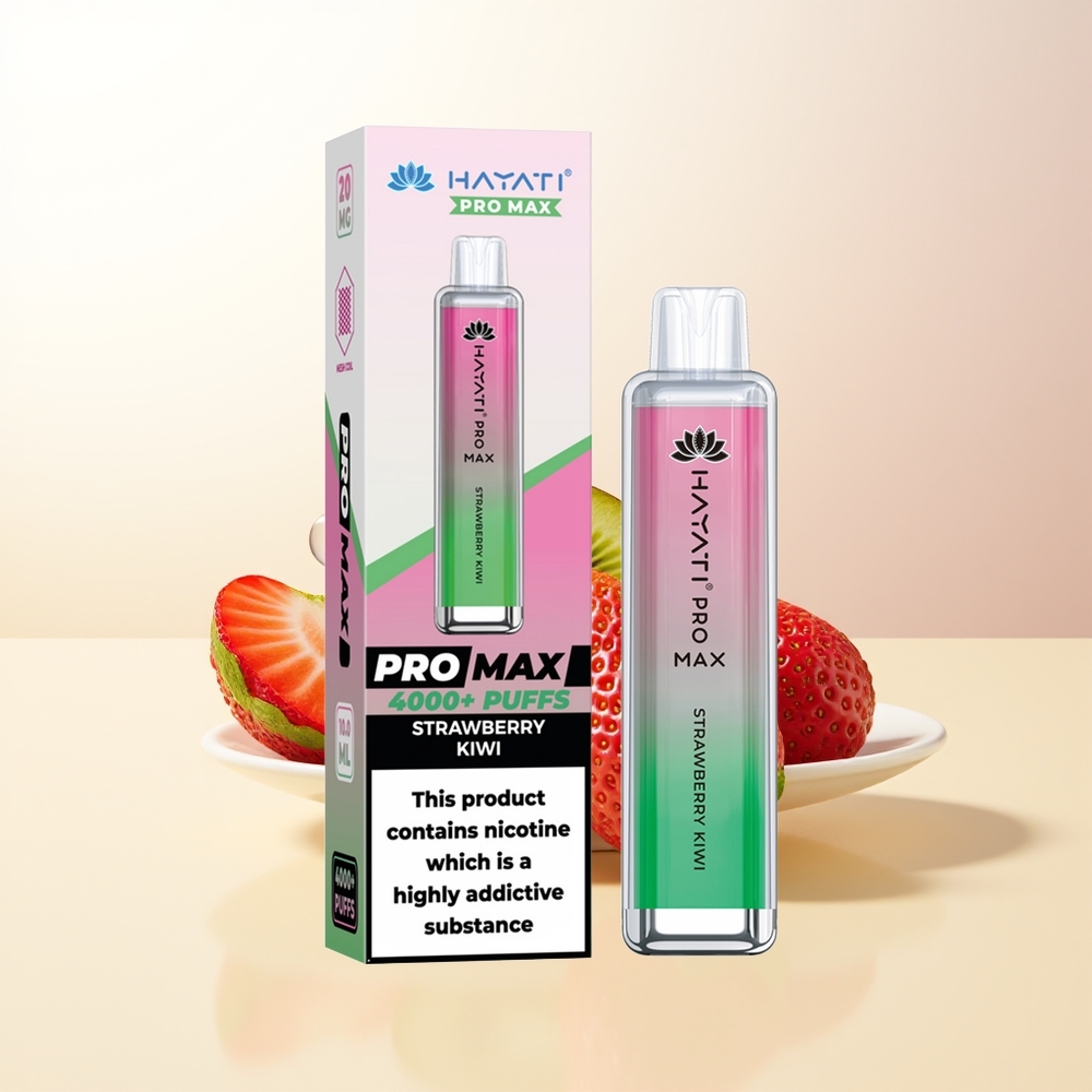 Hayati Pro Max 4000 Puffs Engångs Vape Jordgubb Kiwi 2 5 Nikotin 1400mAh Batteri LED Ljuskristall