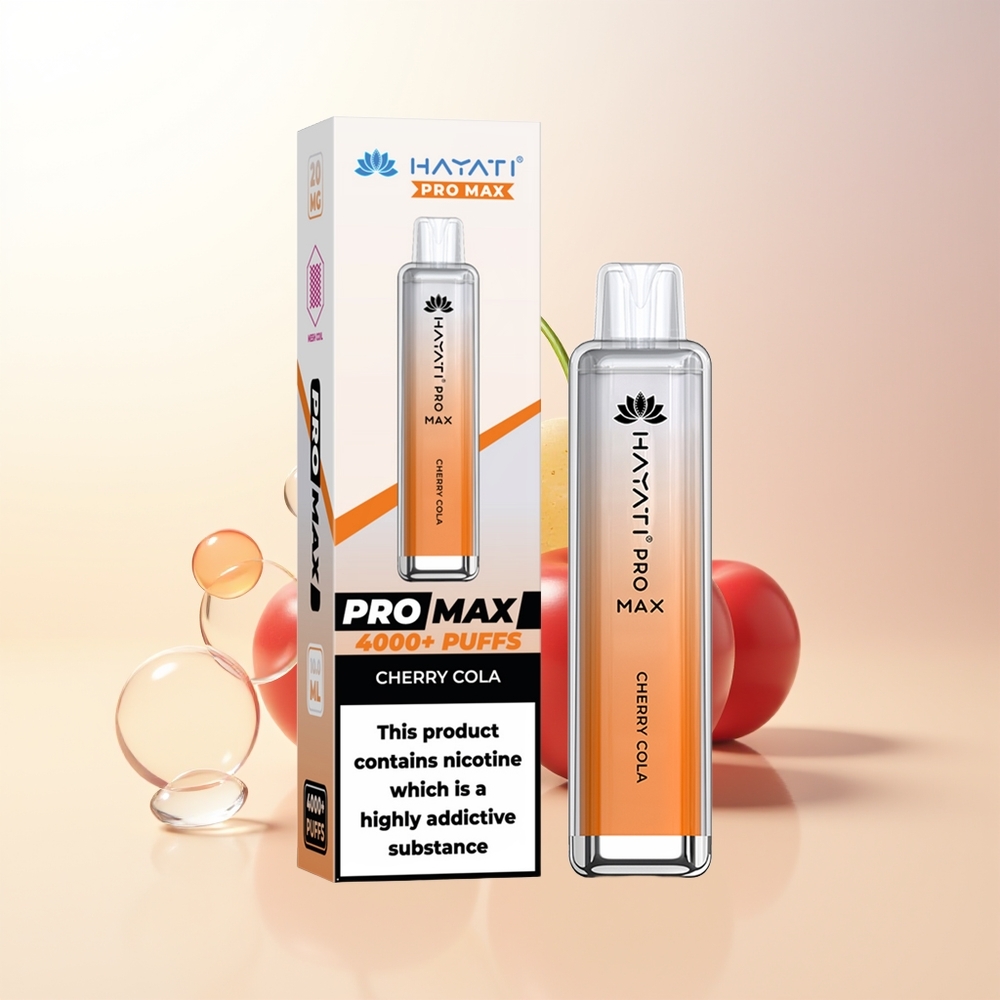 Hayati Pro Max 4000 Puffs Engångs Vape Körsbärs Cola 2 5 Nikotin 1400mAh Batteri Dual 11 Ohm Mesh Coil