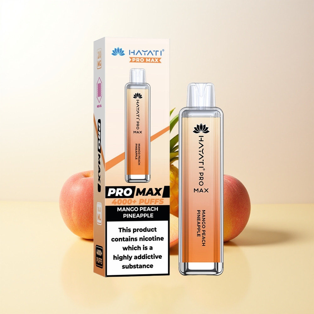 Hayati Pro Max 4000 Puffs Engångs Vape Mango Persika Ananas 2ml Tank 10ml Auto Påfyllning 1400mAh Batteri