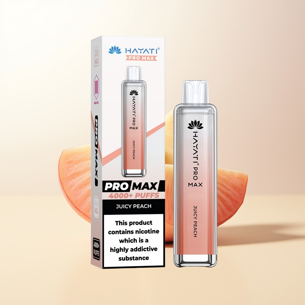 Hayati Pro Max 4000 Puffs Engångs Vape Saftig Persika 2 Nikotin 1400mAh Batteri LED-belysning Kristallutseende