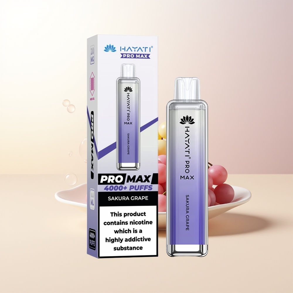 Hayati Pro Max 4000 Puffs Engångs Vape Sakura Druva 2 5 Nikotin 1400mAh Batteri LED Ljus