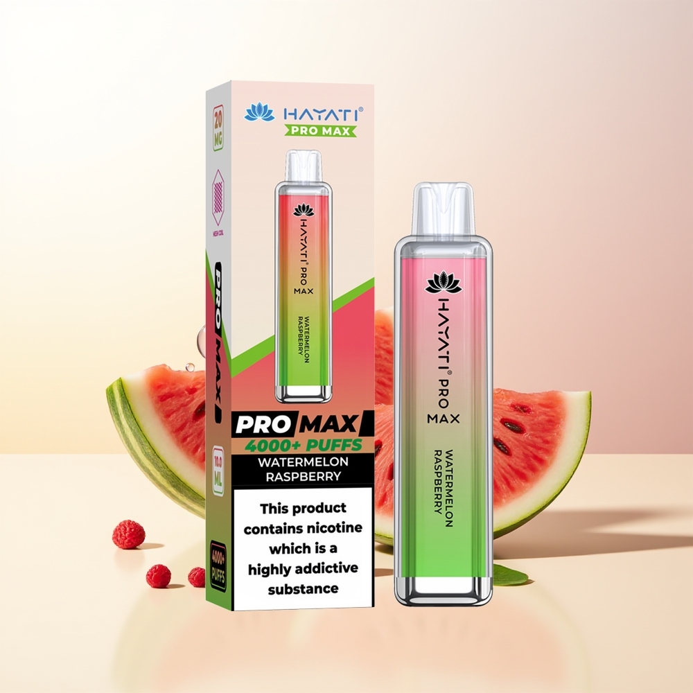 Hayati Pro Max 4000 Puffs Engångs Vattenmelon Hallon 2ml Tank 10ml Auto Påfyllning 1400mAh Batteri LED Ljuskristall