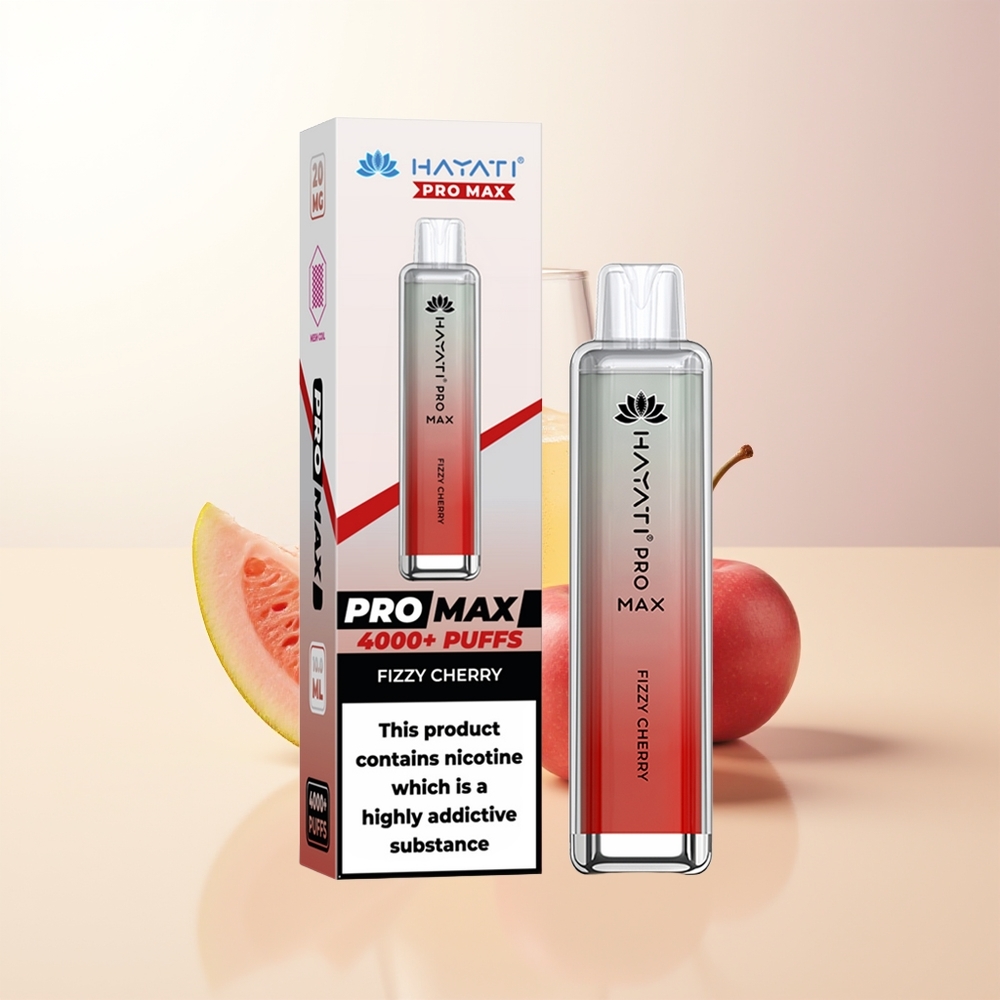 Hayati Pro Max 4000 Puffs Fizzig Körsbär Rechargeable 1400mAh Dual 11 Ohm Mesh Coil TPD-Compliant 2ml Tank