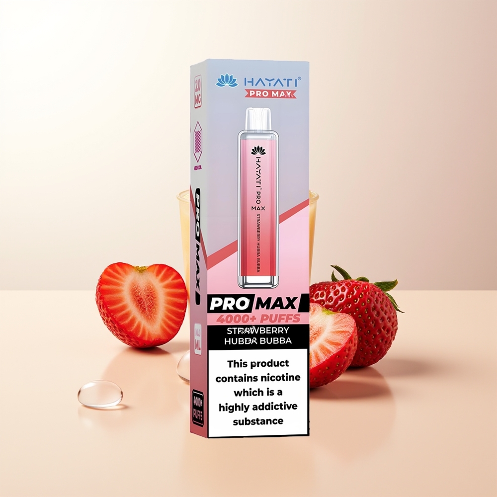 Hayati Pro Max 4000 Puffs Jordgubb Hubba Bubba 2ml Tank 10ml Auto Refill 1400mAh Bärbar LED Ljuskristall