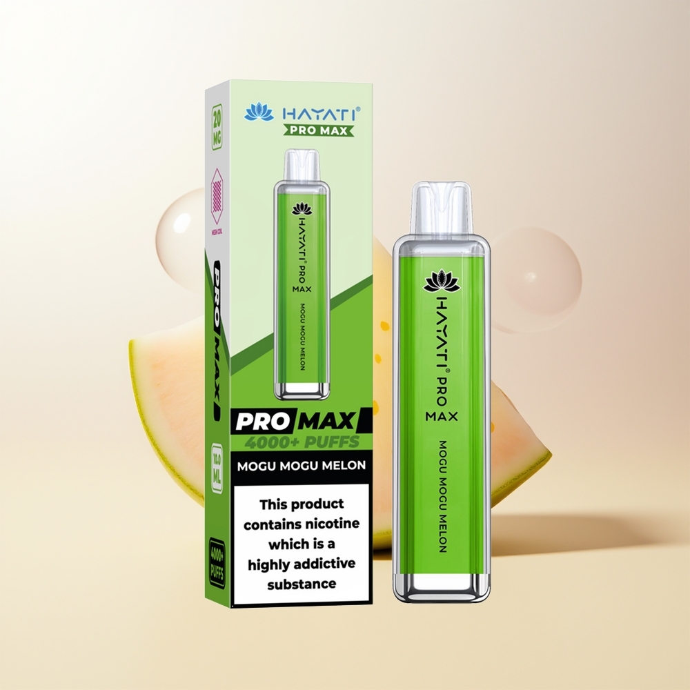 Hayati Pro Max 4000 Puffs Mogu Mogu Melon 2ml/10ml 1400mAh LED Laddningsbar Dual Coil TPD-Kompatibel