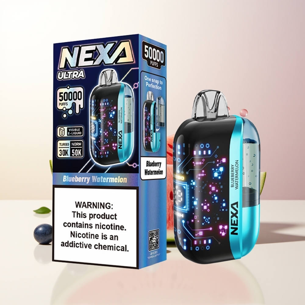 NEXA Ultra 50000 Puffs Blåbär Vattenmelon 20ml 800mAh 5 Nicotin 09ohm Dual Mesh 3D Skärm Type-C