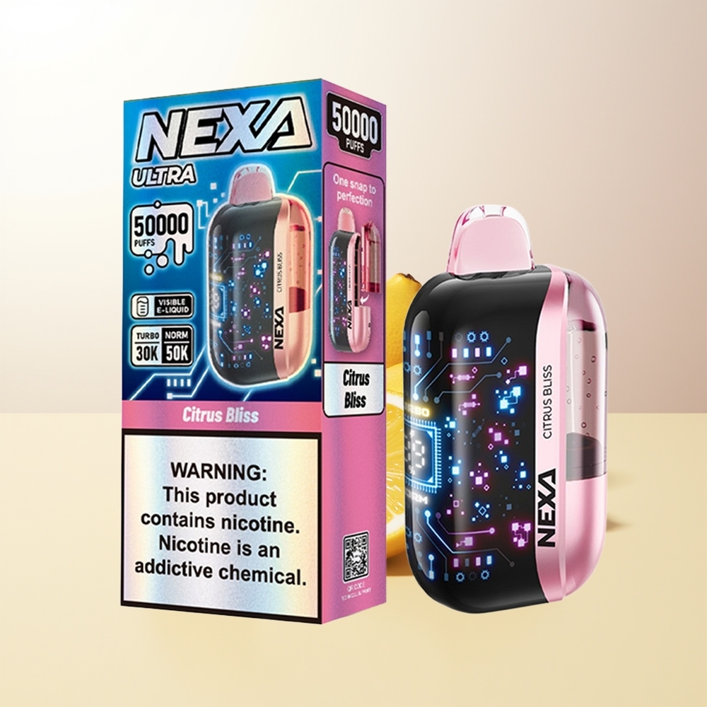 NEXA Ultra 50000 Puffs Citrus Glädje 20ml 800mAh 5 Nikotin 09ohm Dual Mesh 3D Skärm Typ-C
