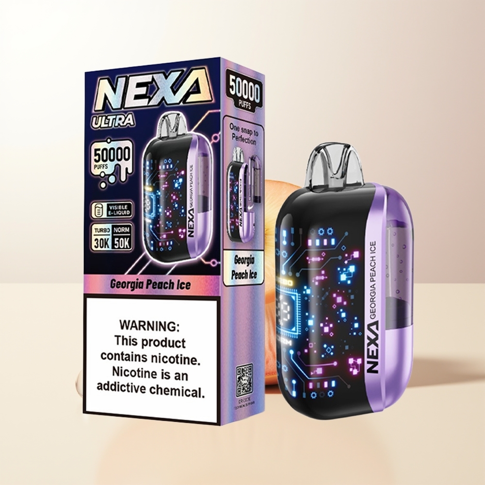 NEXA Ultra 50000 Puffs Georgisk Persika Is 20ml 800mah 5 09ohm Dual Mesh 3d Curved Skärm Type-c Laddning