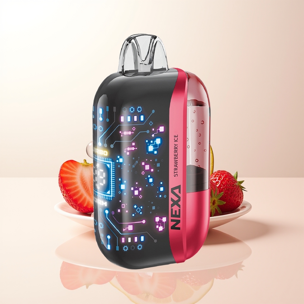 NEXA Ultra 50000 Puffs Jordgubb Is 20ml 800mah 5 Nicotin 09ohm Dual Mesh 3D Curved Skärm Typ-C Laddning