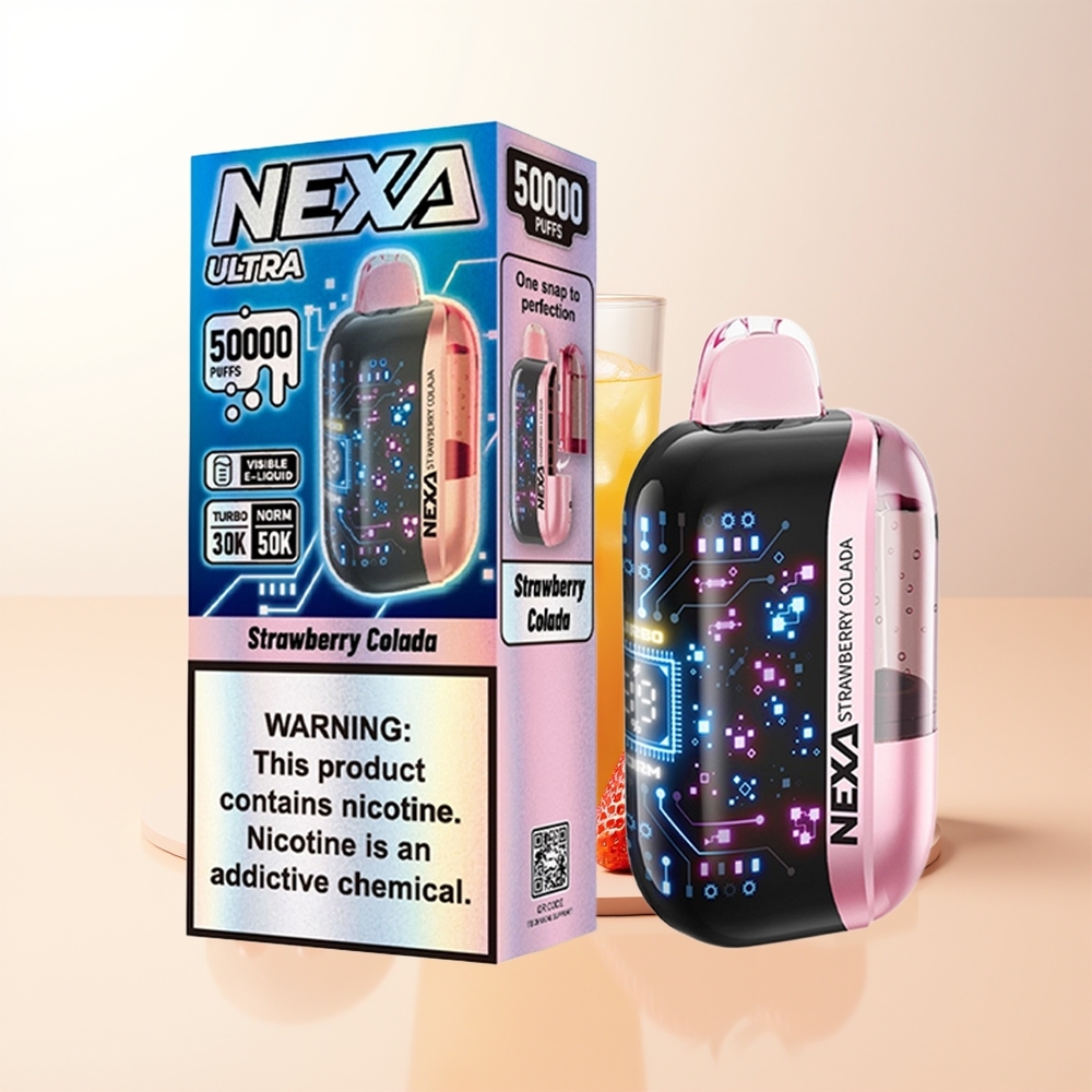 NEXA Ultra 50000 Puffs Jordgubbe Colada 20ml 800mah 5 Nicotin 09ohm Dual Mesh Coils 3d Böjskärm Type-c Laddning