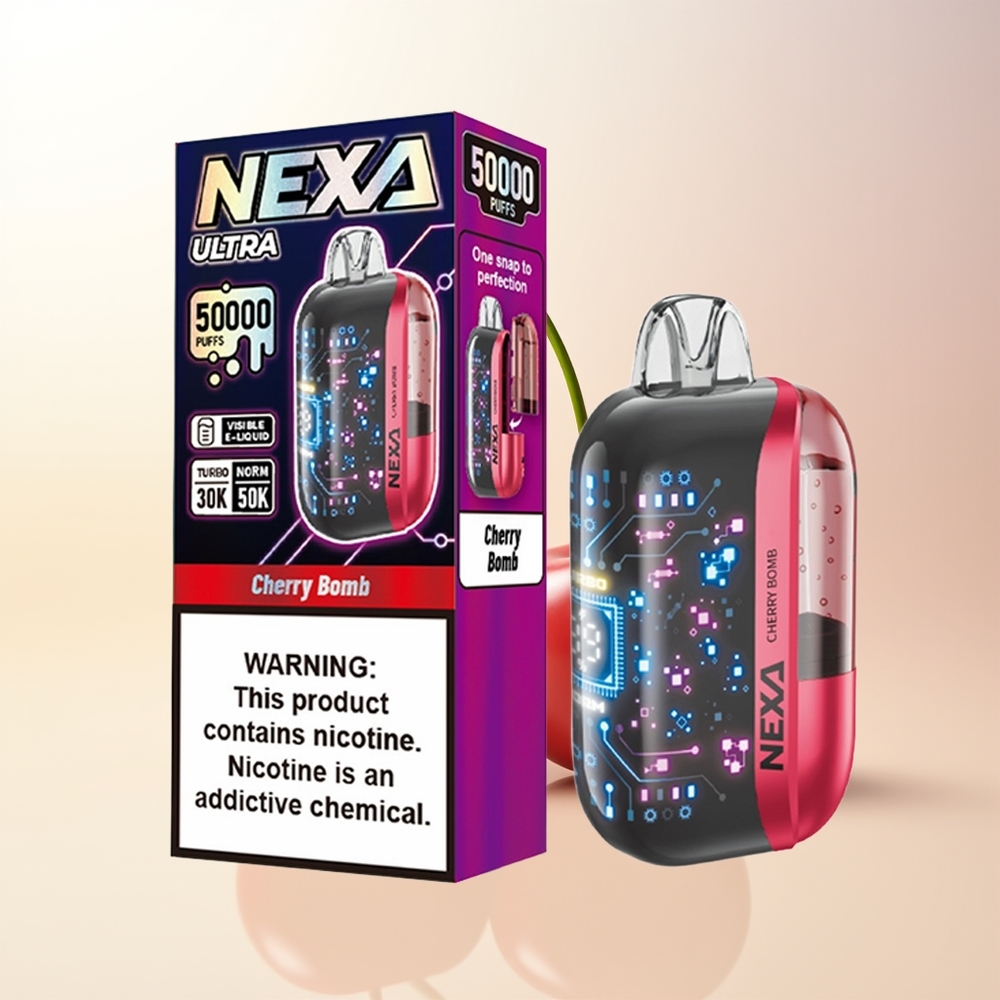 NEXA Ultra 50000 Puffs Körsbär Bomp 20ml 800mah 5 Nikotin 09ohm Dual Mesh Coils 3d Curved Skärm Type-c Laddning