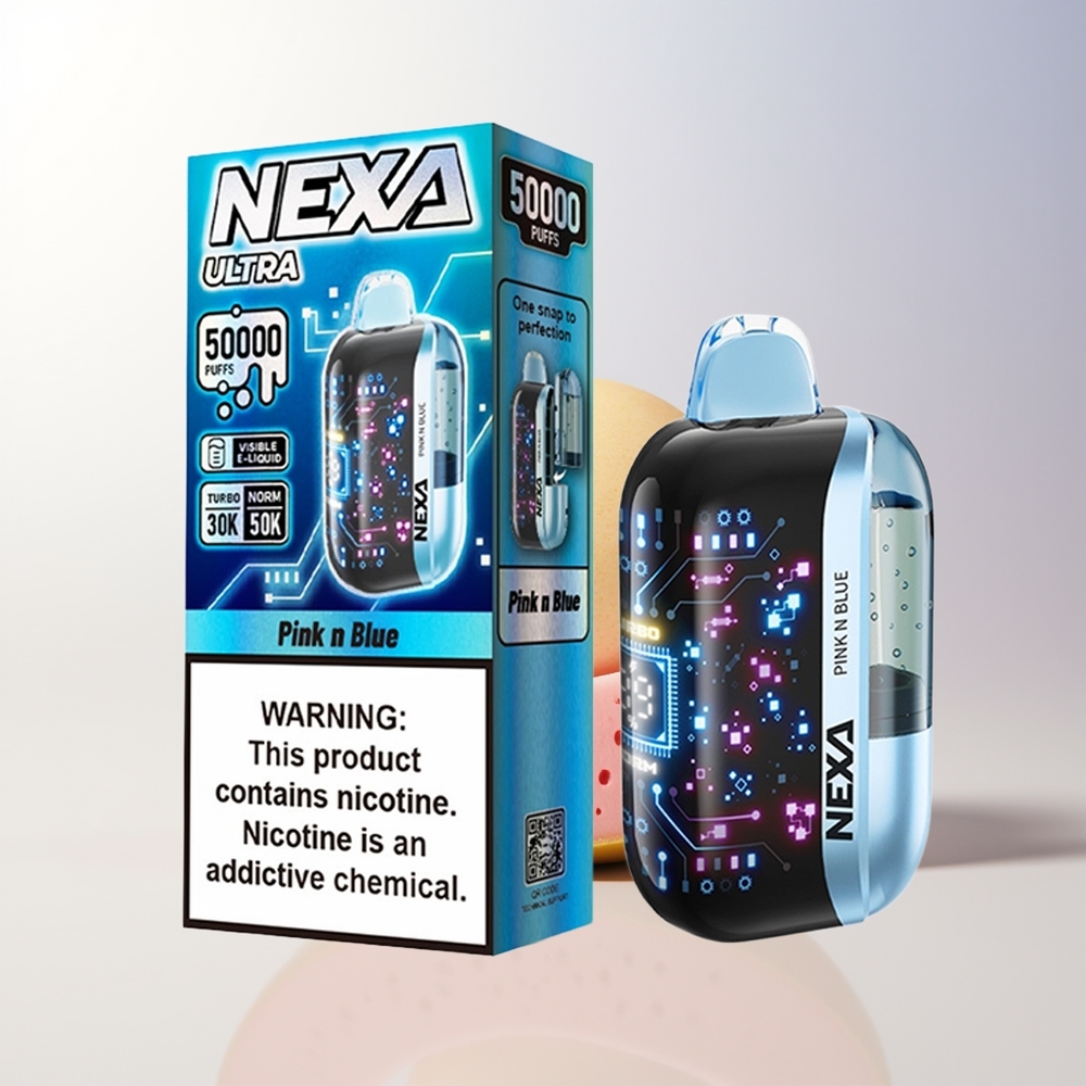 NEXA Ultra 50000 Puffs Rosa  Blå 20ml 800mAh 5 Nikotin 09ohm Dual Mesh Coils Typ-C-laddning 3D-böjd Skärm