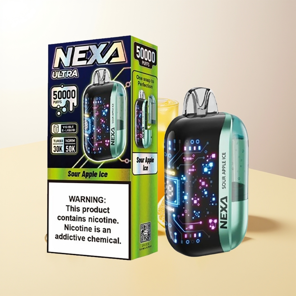 NEXA Ultra 50000 Puffs Syrlig Äpple Is 20ml 800mah 5 Nicotine Dual Mesh Coils 3d Curved Screen Type-c