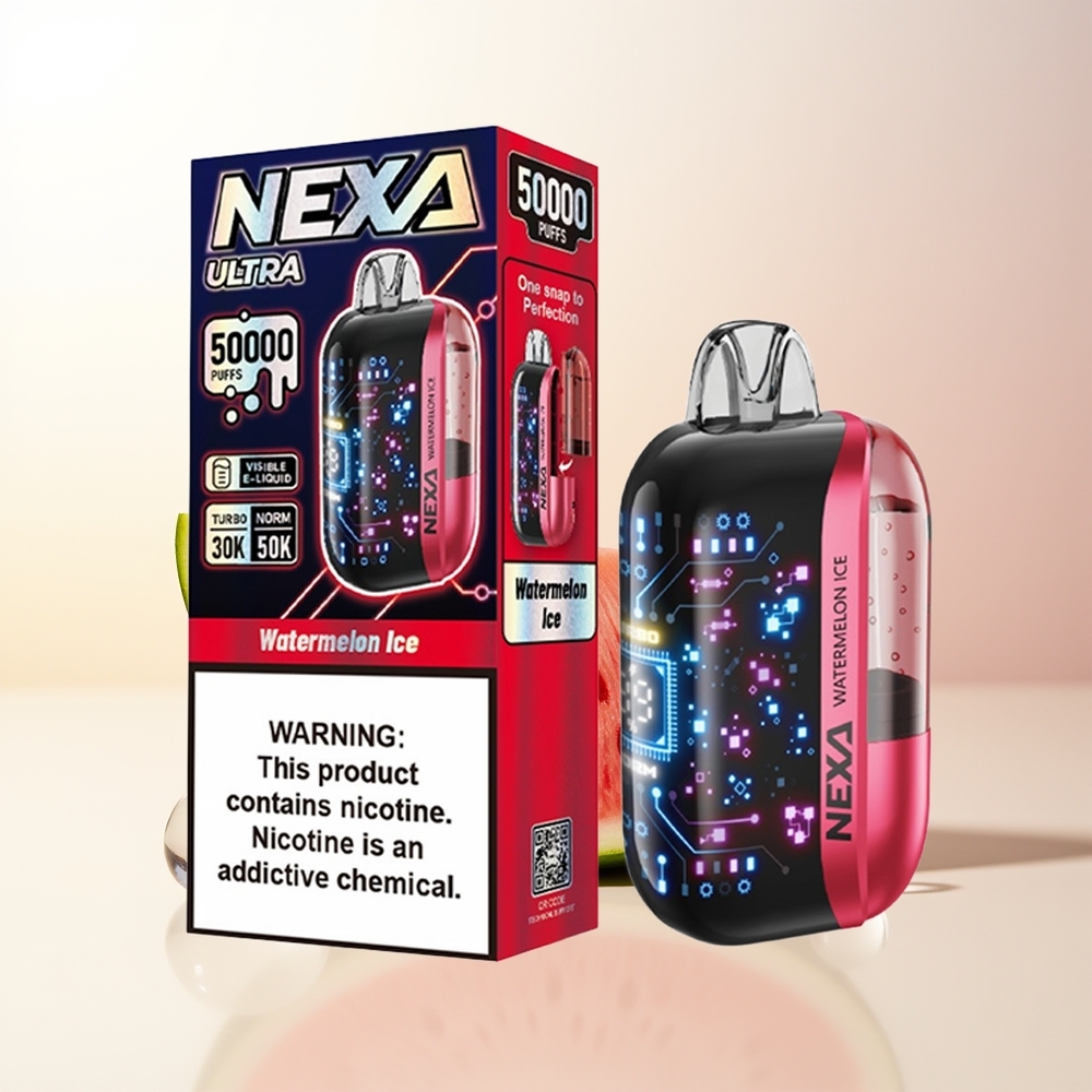 NEXA Ultra 50000 Puffs Vattenmelon Is 20ml 800mah 5 Nikotin Typ-C Laddning 09ohm Dual Mesh Coils 3D Curved Screen