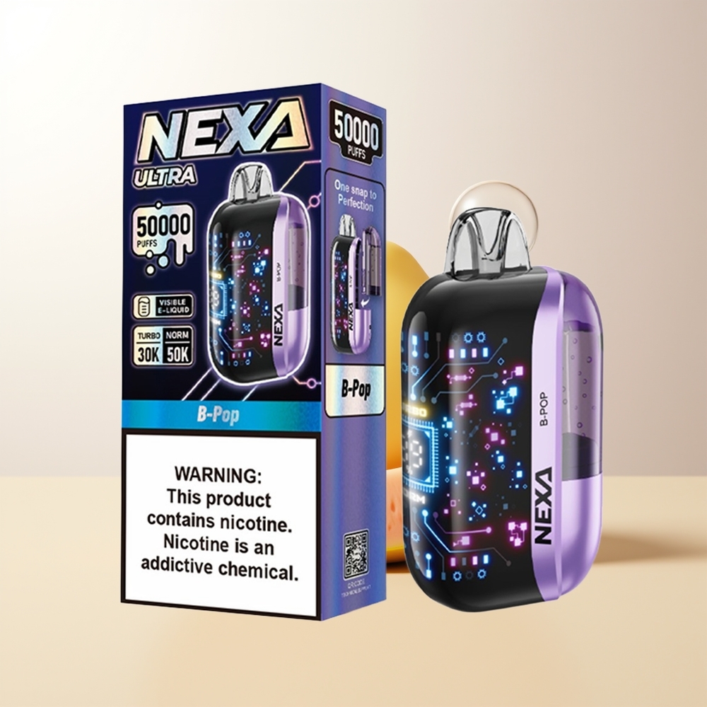 NEXA Ultra B-Pop 50000 Puffs 20ml 800mAh 5 Nikotin 09ohm Dual Mesh Coils Typ-C-laddning 3D-böjd skärm