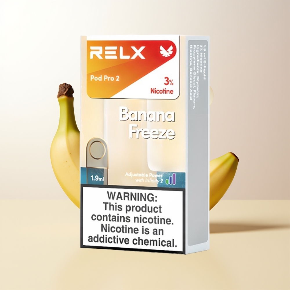 RELX Pod Pro 2 600 puff 19ml Banan Frost 3 spänningslägen Eco Smooth Boost 2/3 pods/pack
