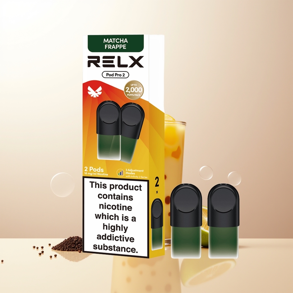 RELX Pod Pro 2 600 puff 19ml Te-Matcha Frappé Te 3 spänningslägen (55W65W8W) 2/3 förpackningsalternativ
