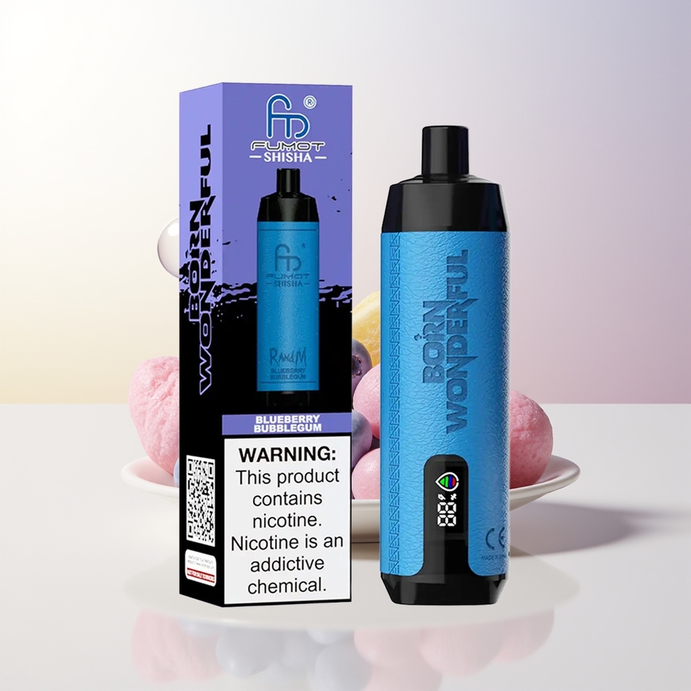 RandM Fumot Shisha 10000 Puffs Blåbärs Tuggummi LED Indicator 18ml 850mAh Type-C
