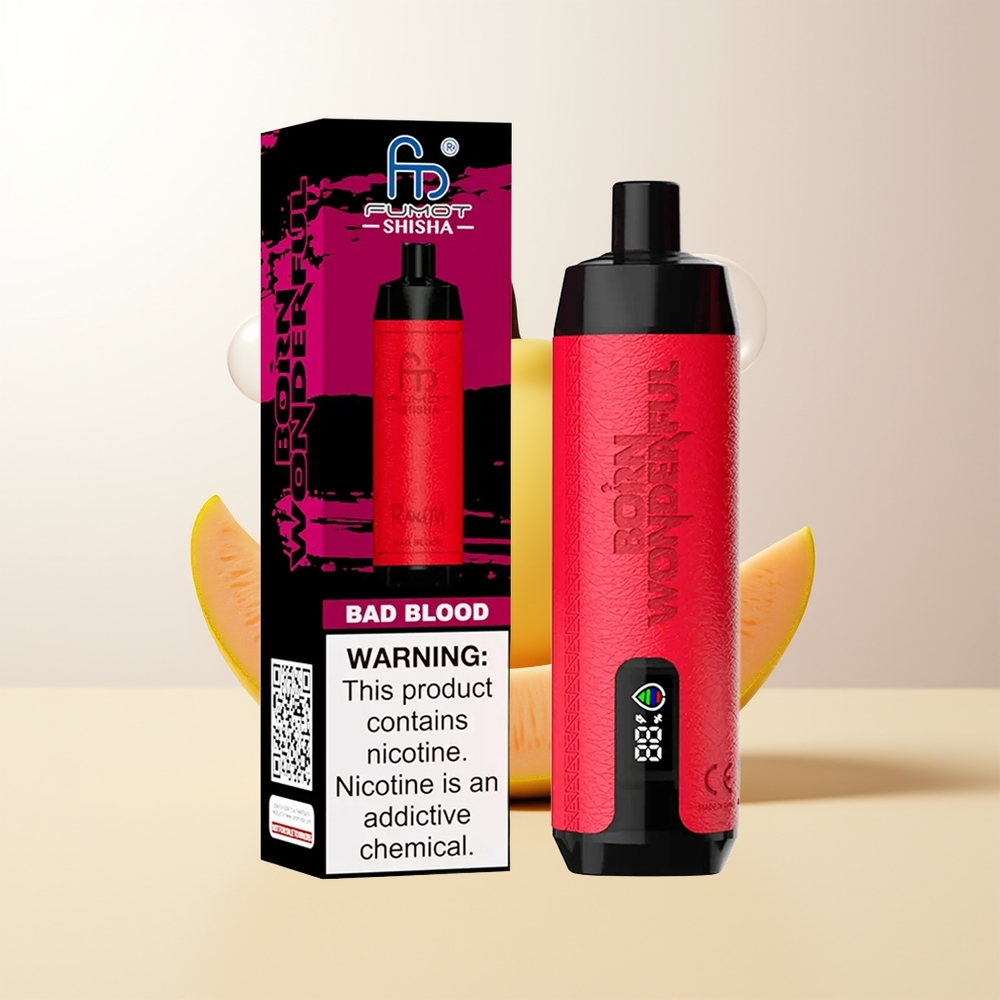 RandM Fumot Shisha 10000 Puffs Dåligt Blod LED Indikator 18ml 850mAh Type-C Port 06ohm Mesh Coil