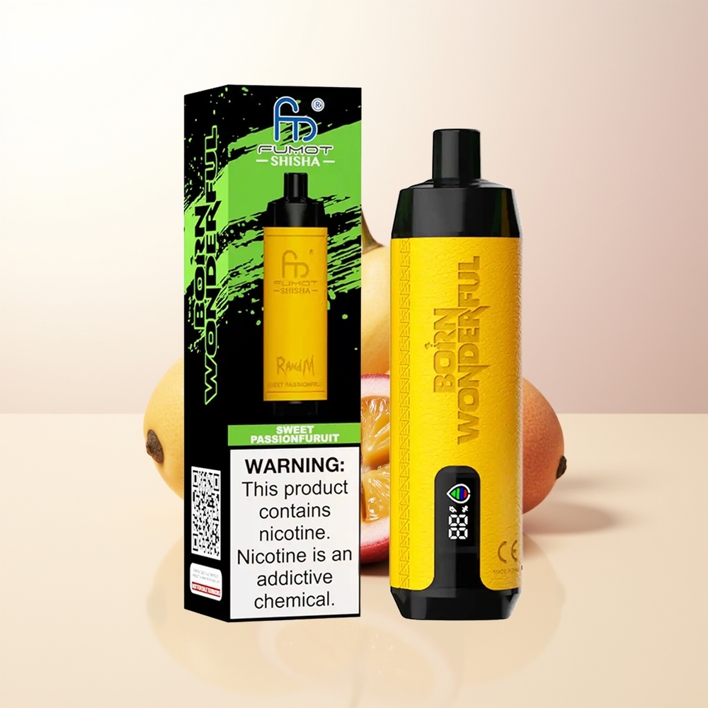 RandM Fumot Shisha 10000 Puffs Söt Passionsfrukt LED Indikator 18ml 850mAh Typ-C 06ohm Mesh